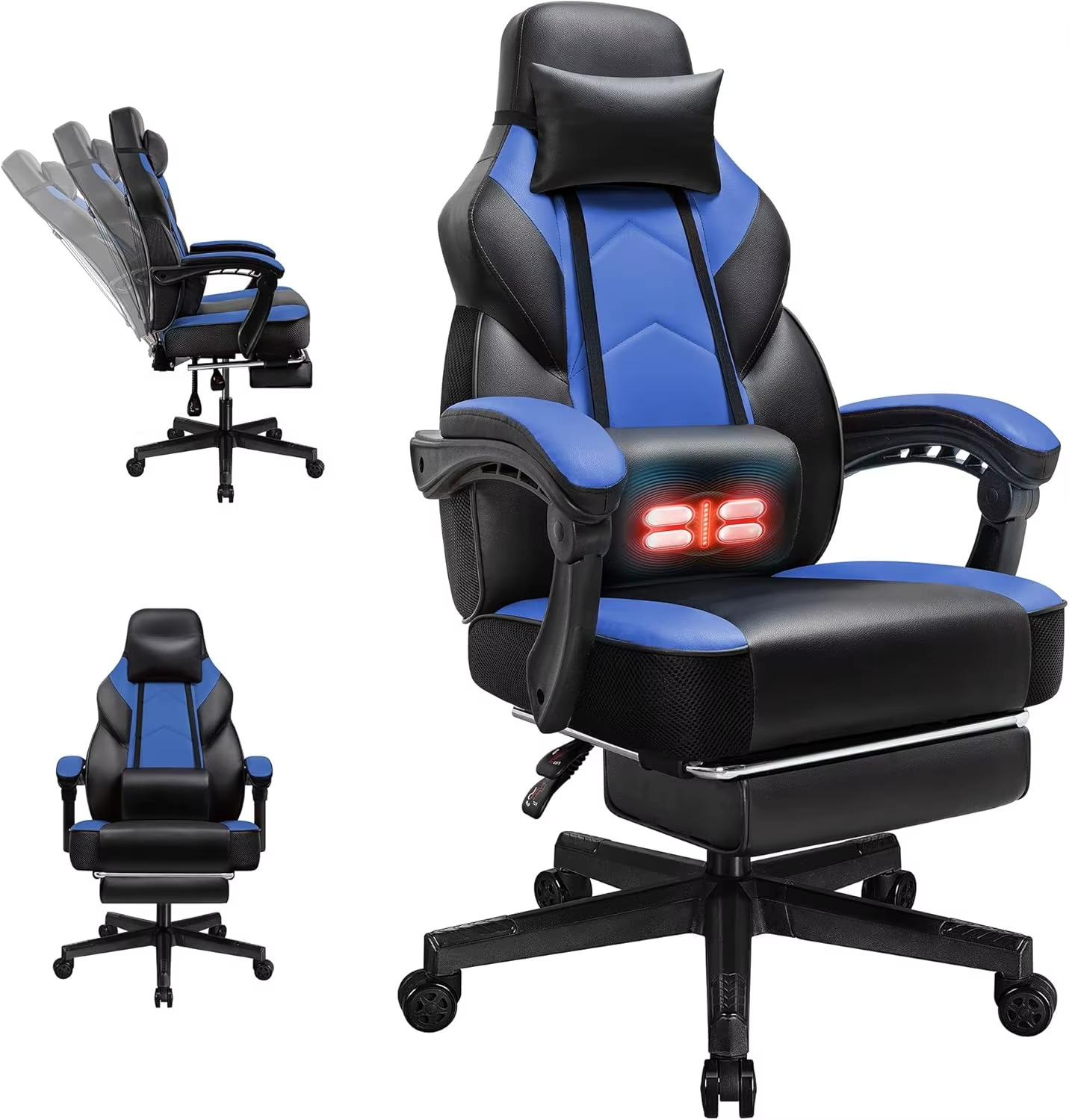 Magazaw ergonomic gaming chair with massage features adjustable backrest and vibrant blue design