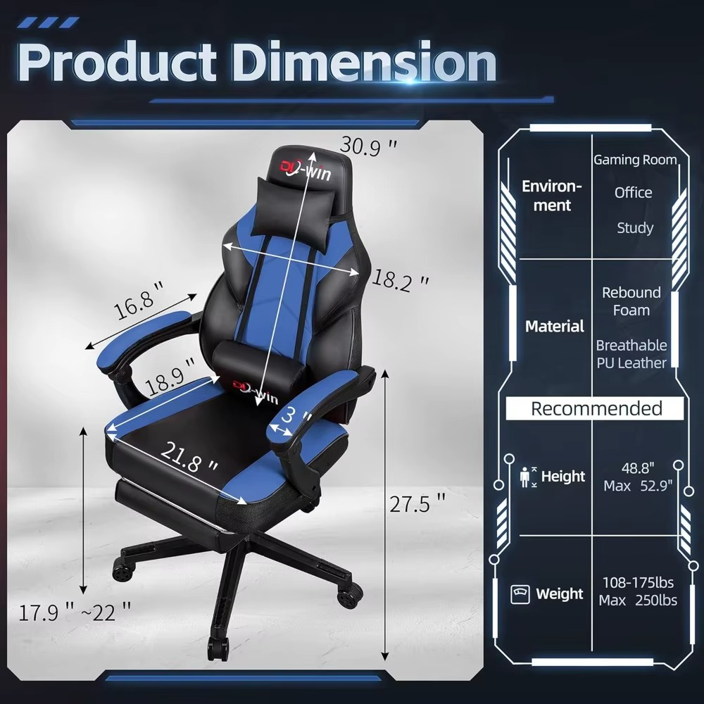 Magazaw ergonomic gaming chair with massage featuring adjustable dimensions for comfort and support