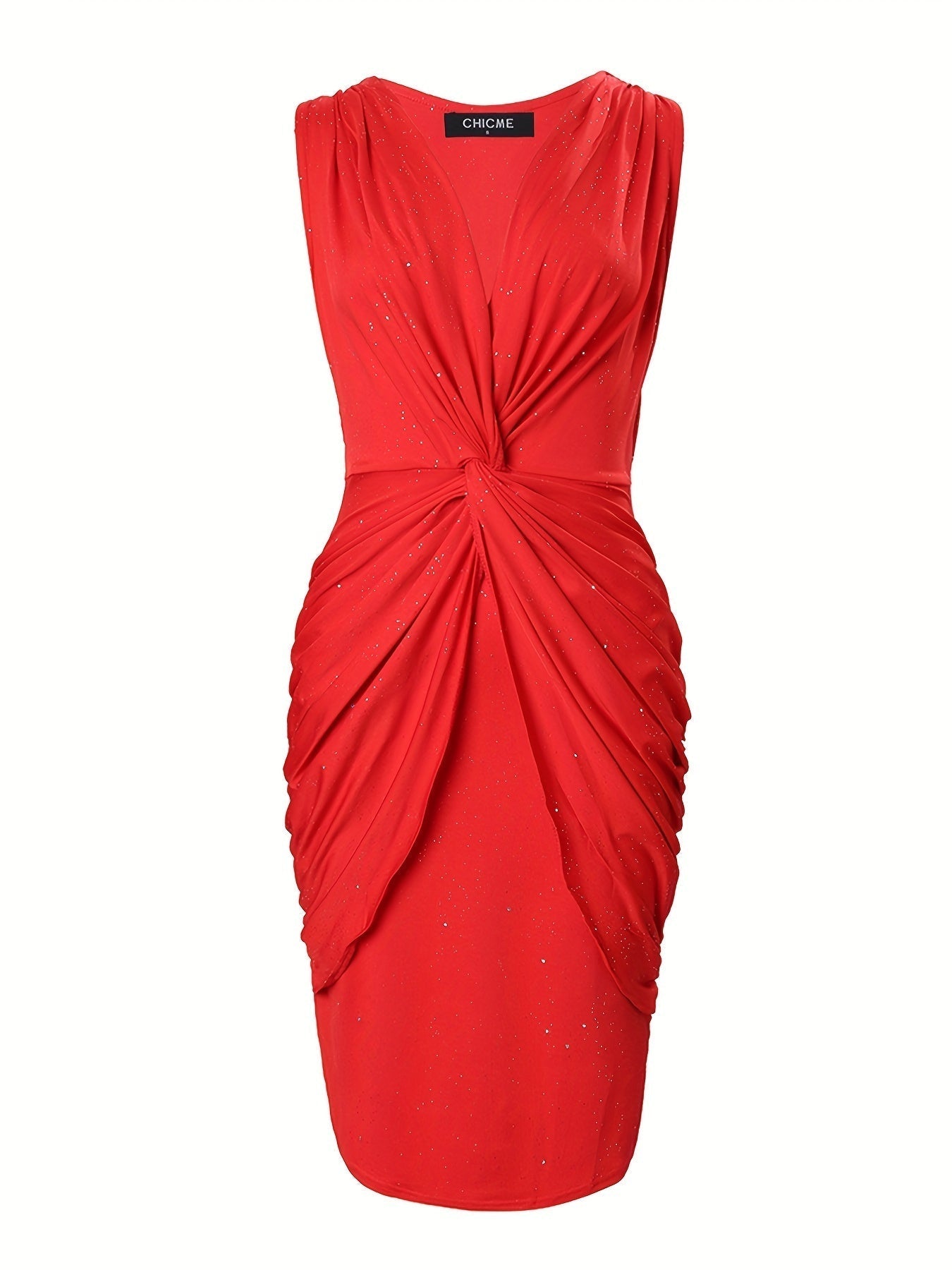 Voocci red sequined bodycon dress with a twist detail for a flattering fit