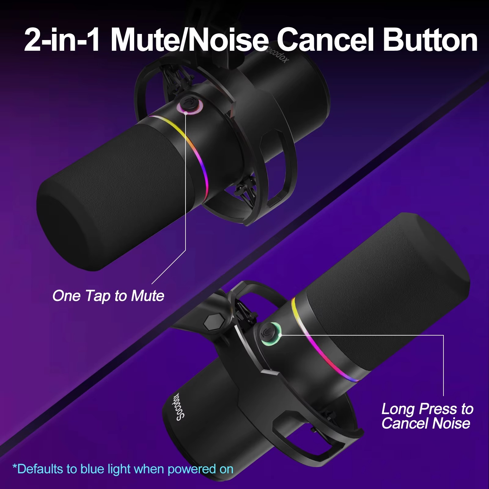 Magazaw dynamic USB microphone kit showcasing 2-in-1 mute and noise cancel button features