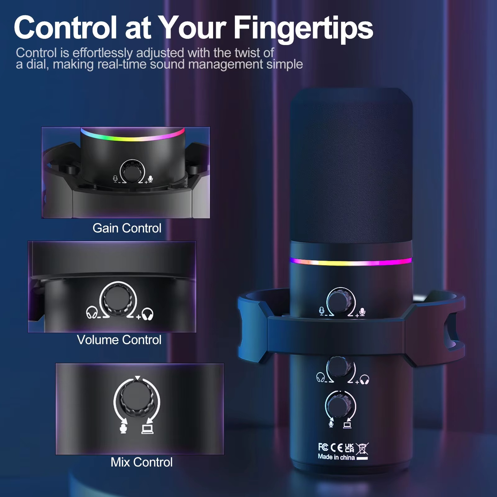 Magazaw dynamic USB microphone kit with gain, volume, and mix control features for easy sound management