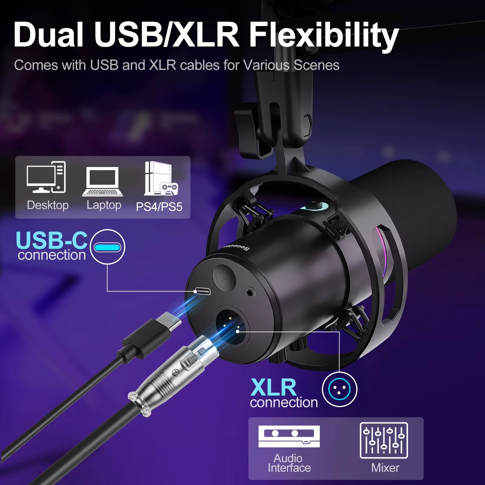 Magazaw dynamic USB microphone kit with USB and XLR cables for versatile connections
