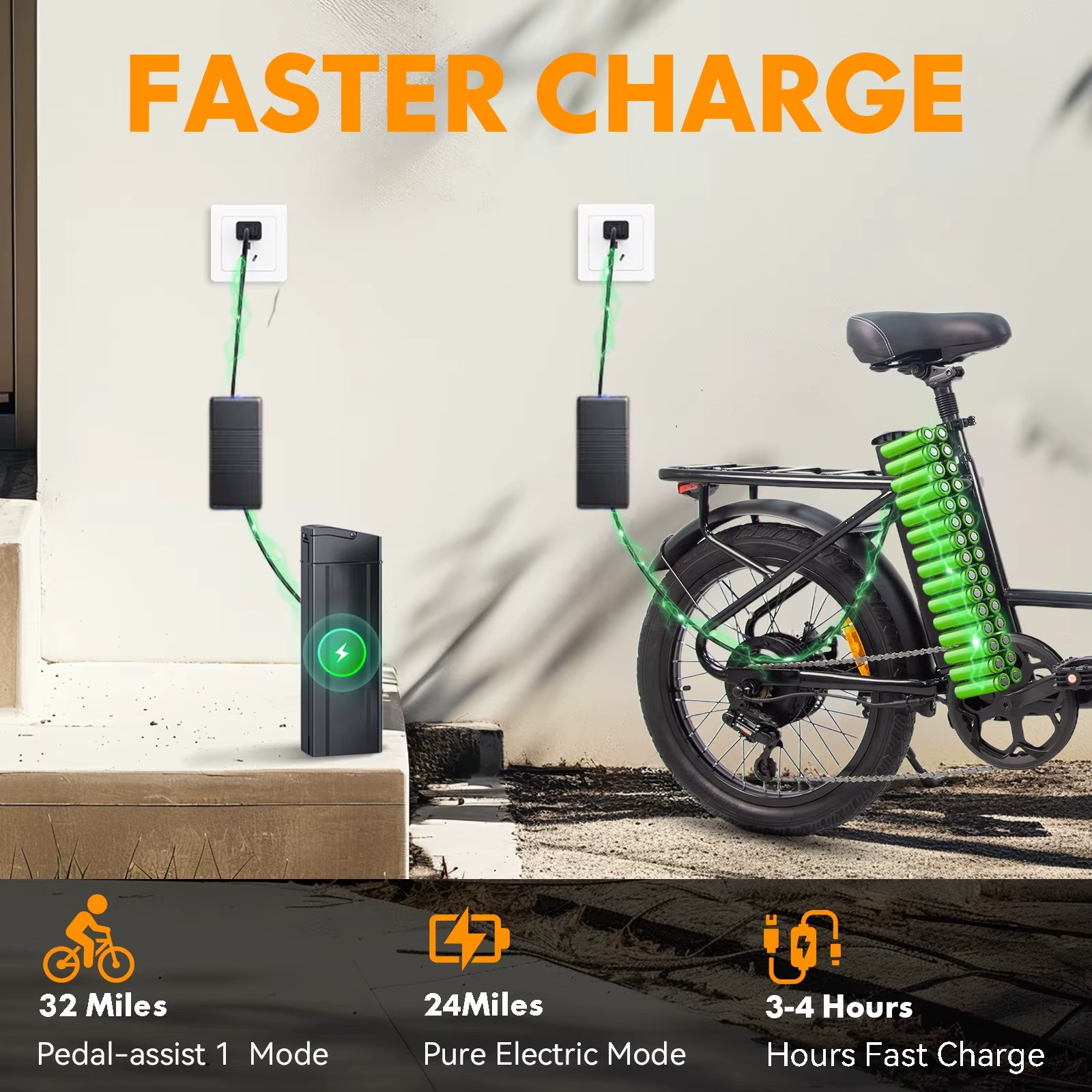 750W electric bike multi-terrain charging with a fast charging station for longer rides
