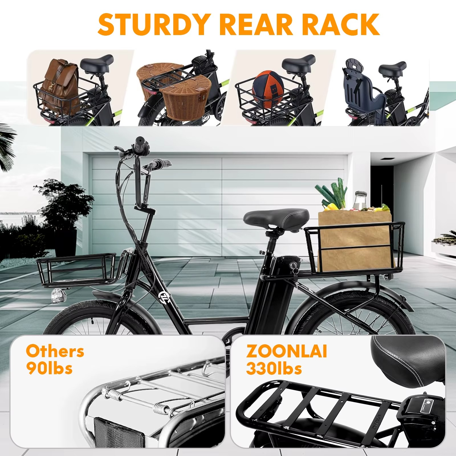 Magazaw™ 750W electric bike multi-terrain with a sturdy rear rack for versatile carrying options