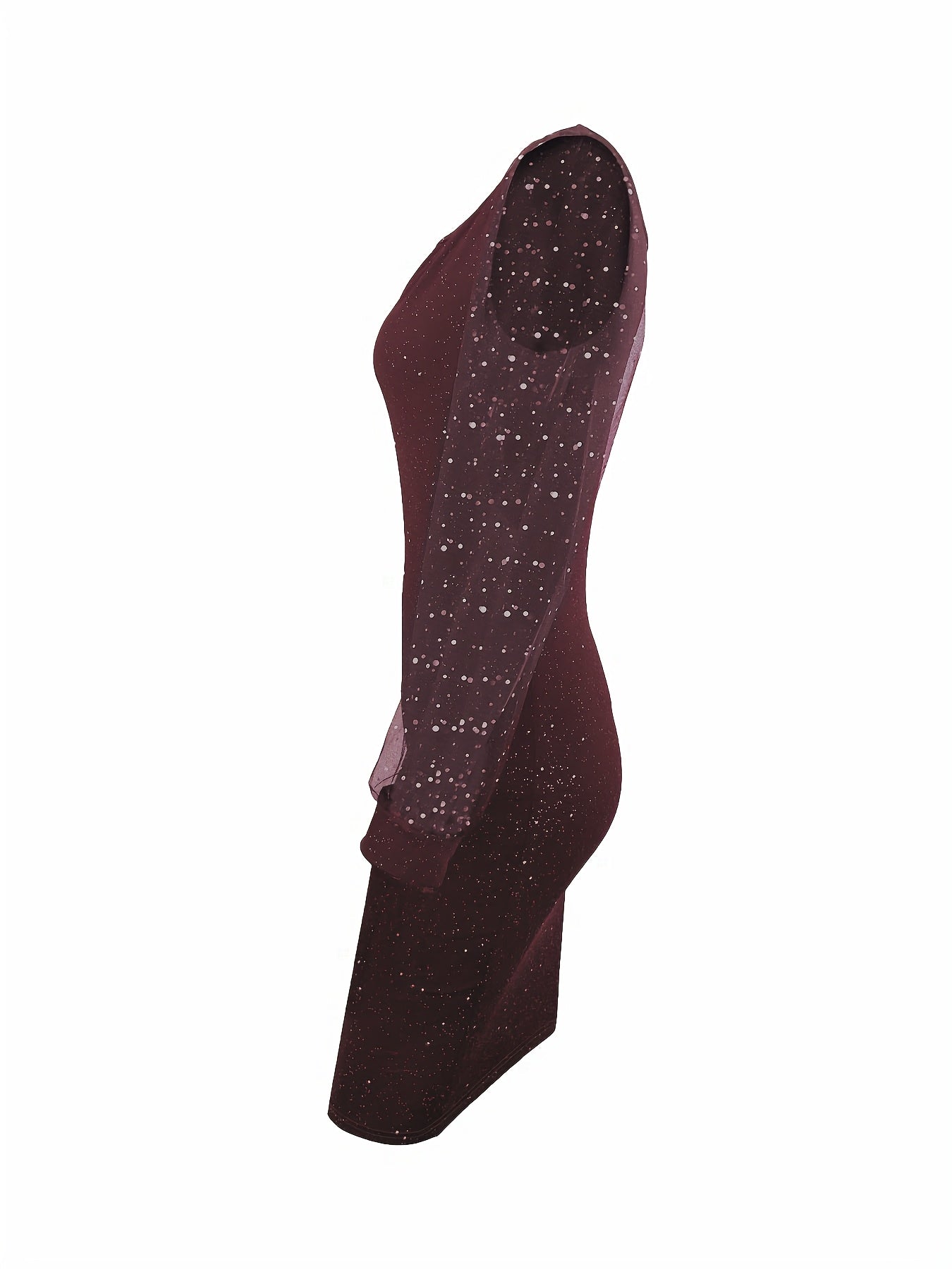 Voocci™ Elegant midi bodycon dress in burgundy with stylish long sleeves and body-hugging fit