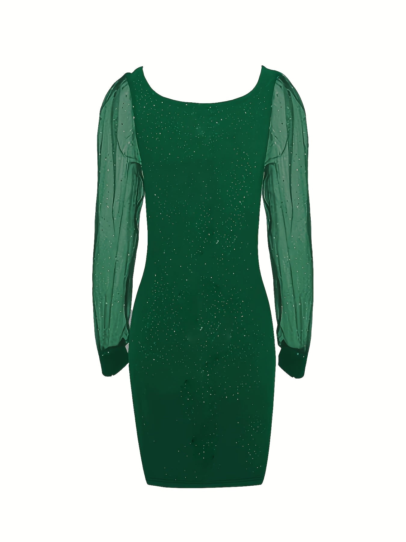 Voocci elegant midi bodycon dress in green with sheer puff sleeves for a sophisticated look