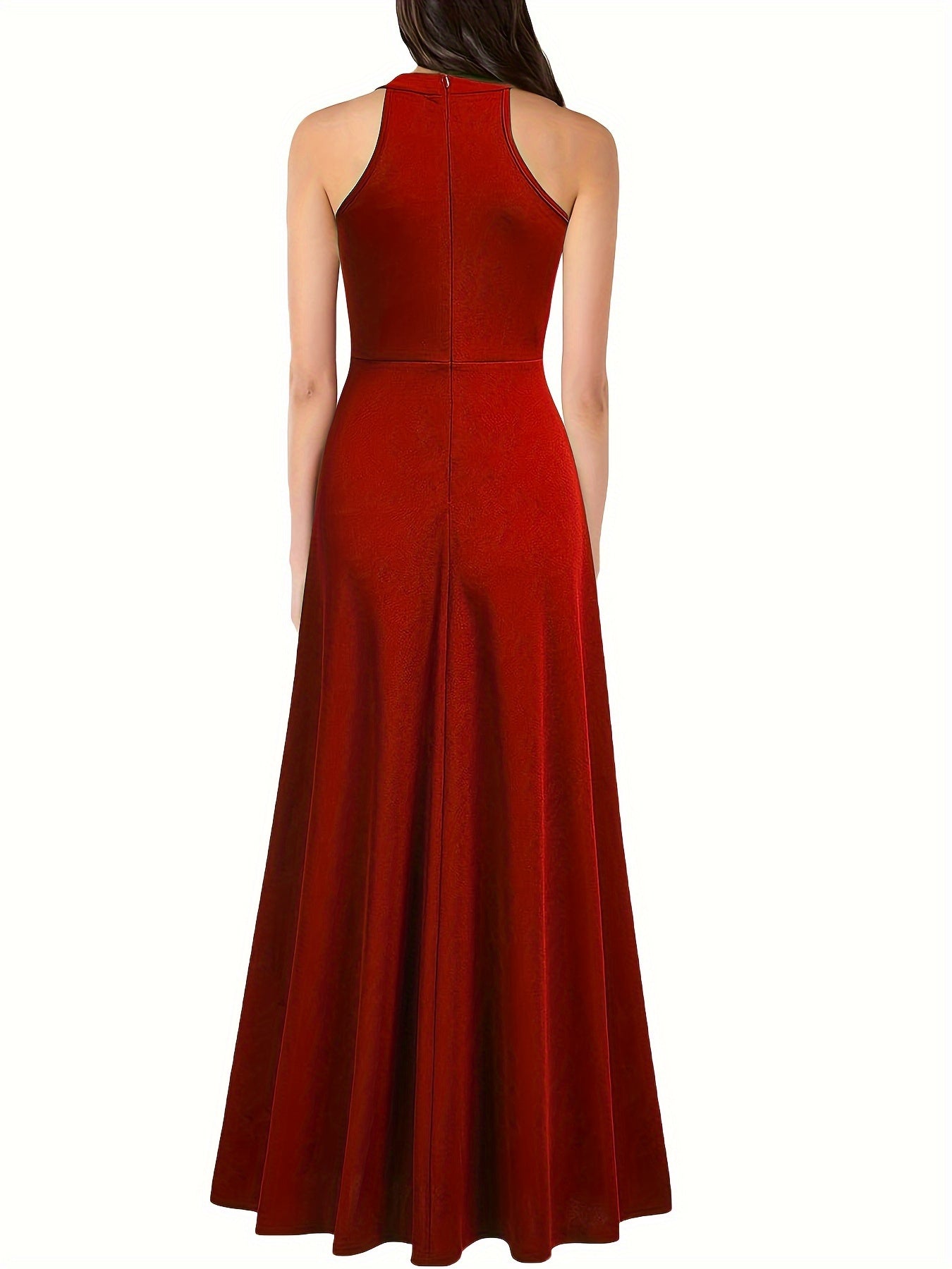 Elegant split thigh maxi dress in red with a flattering back design and flowing silhouette