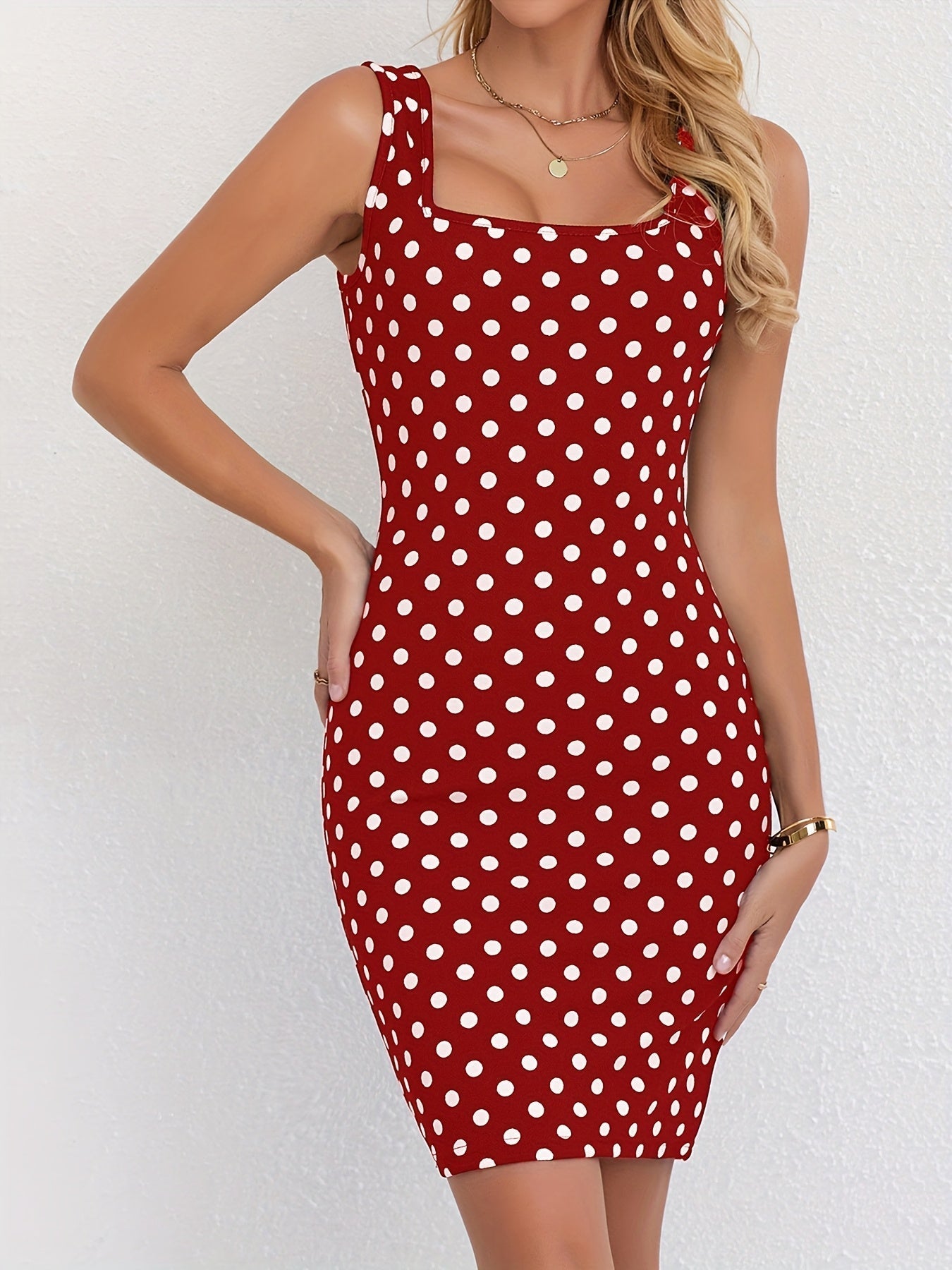 Voocci™ elegant women's summer best dress in red with white polka dots, perfect for casual outings