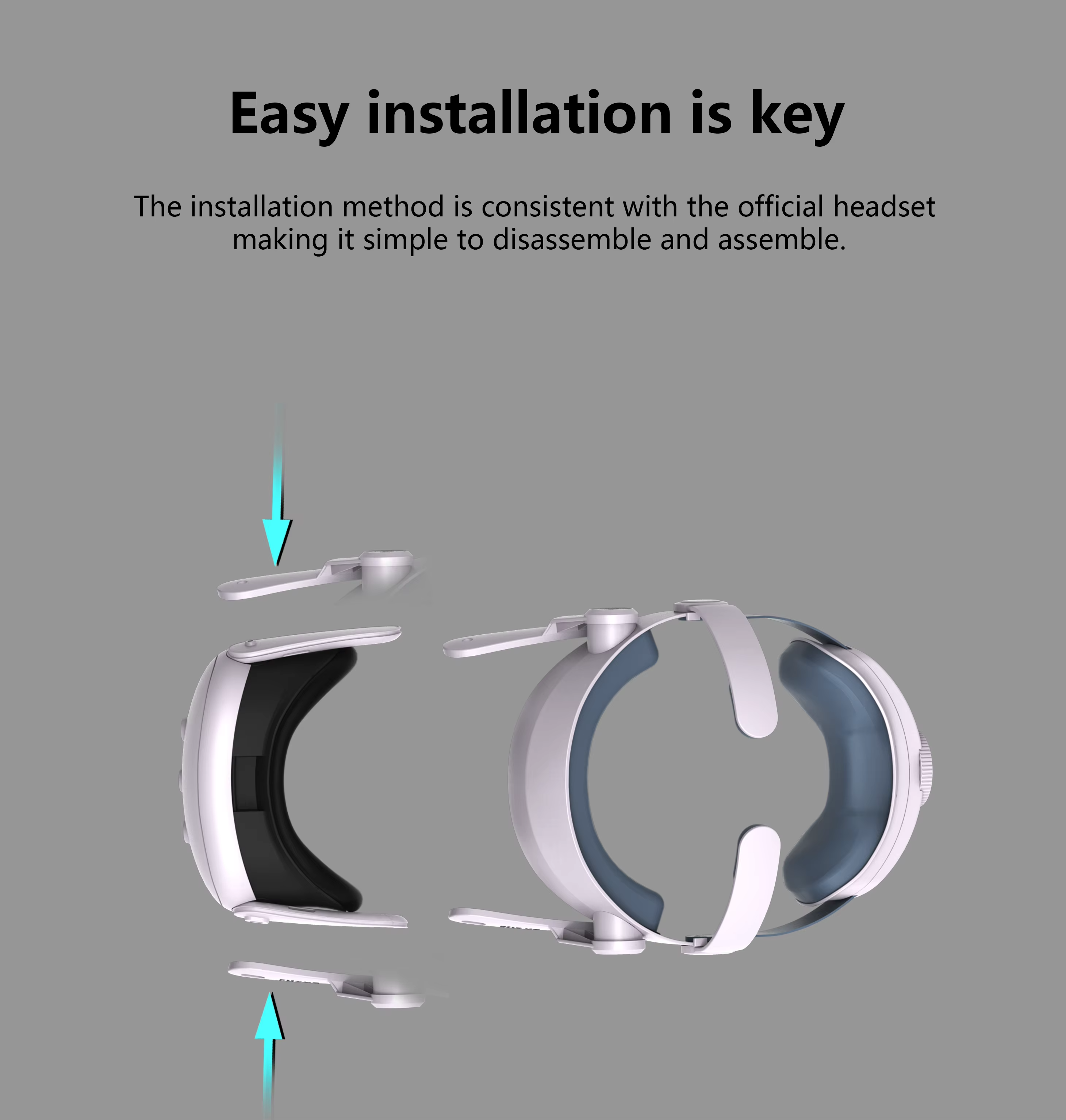 Elite Strap for Meta Quest 3 demonstrating easy installation for seamless assembly and disassembly