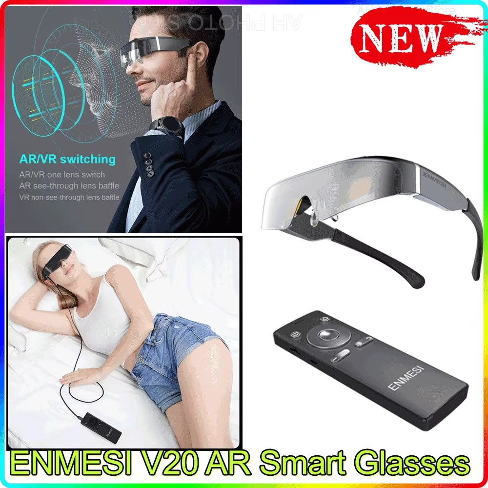 ENIMESI V20 AR Smart Glasses 4K Display with sleek design and remote control for immersive augmented reality