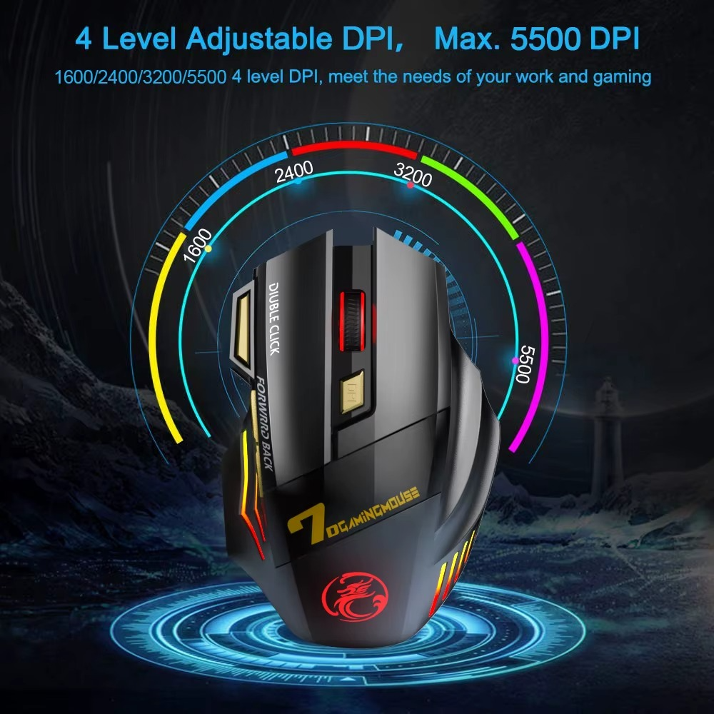Magazaw ergonomic Bluetooth mouse with 4 adjustable DPI levels up to 5500 for optimal work and gaming performance