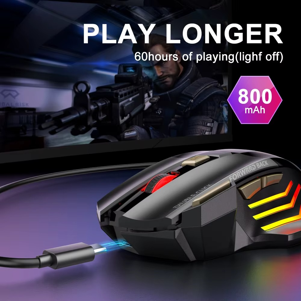 Magazaw ergonomic Bluetooth mouse with RGB lighting and 800mAh battery for long gaming sessions