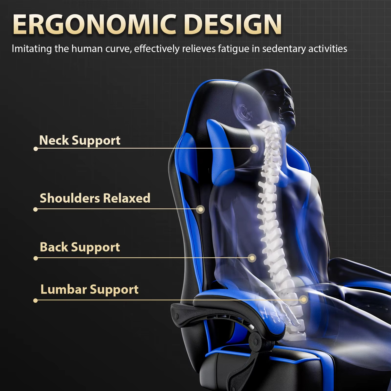 Magazaw ergonomic gaming chair with massager featuring optimal neck, shoulder, back, and lumbar support
