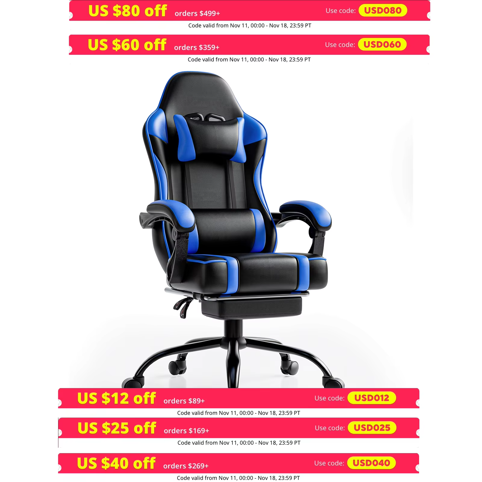 Magazaw ergonomic gaming chair with massager in black and blue design for comfort during long sessions