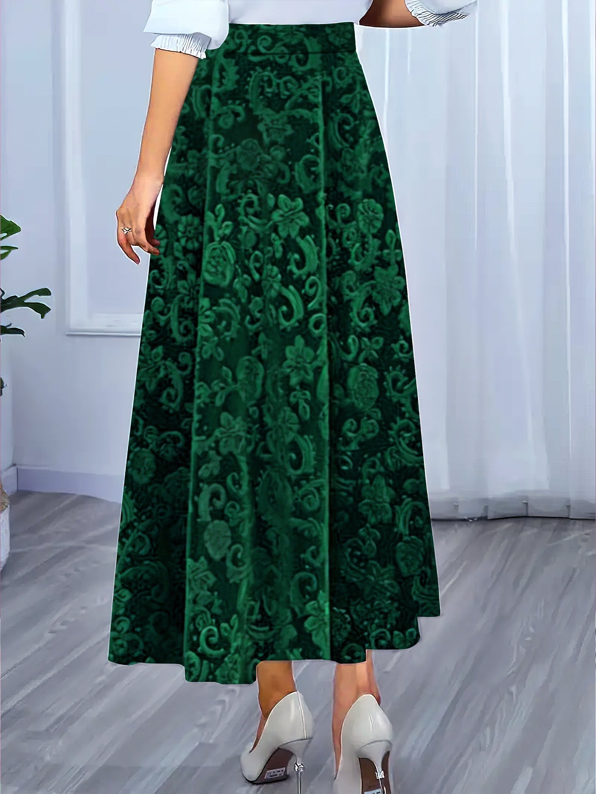 Voocci floral pattern high waist skirt in green with elegant design for stylish outfits