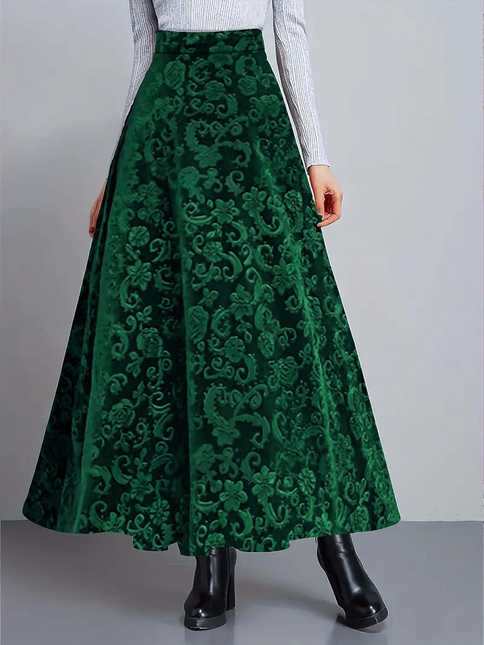 Voocci floral pattern high waist skirt in green, perfect for stylish and elegant outfits