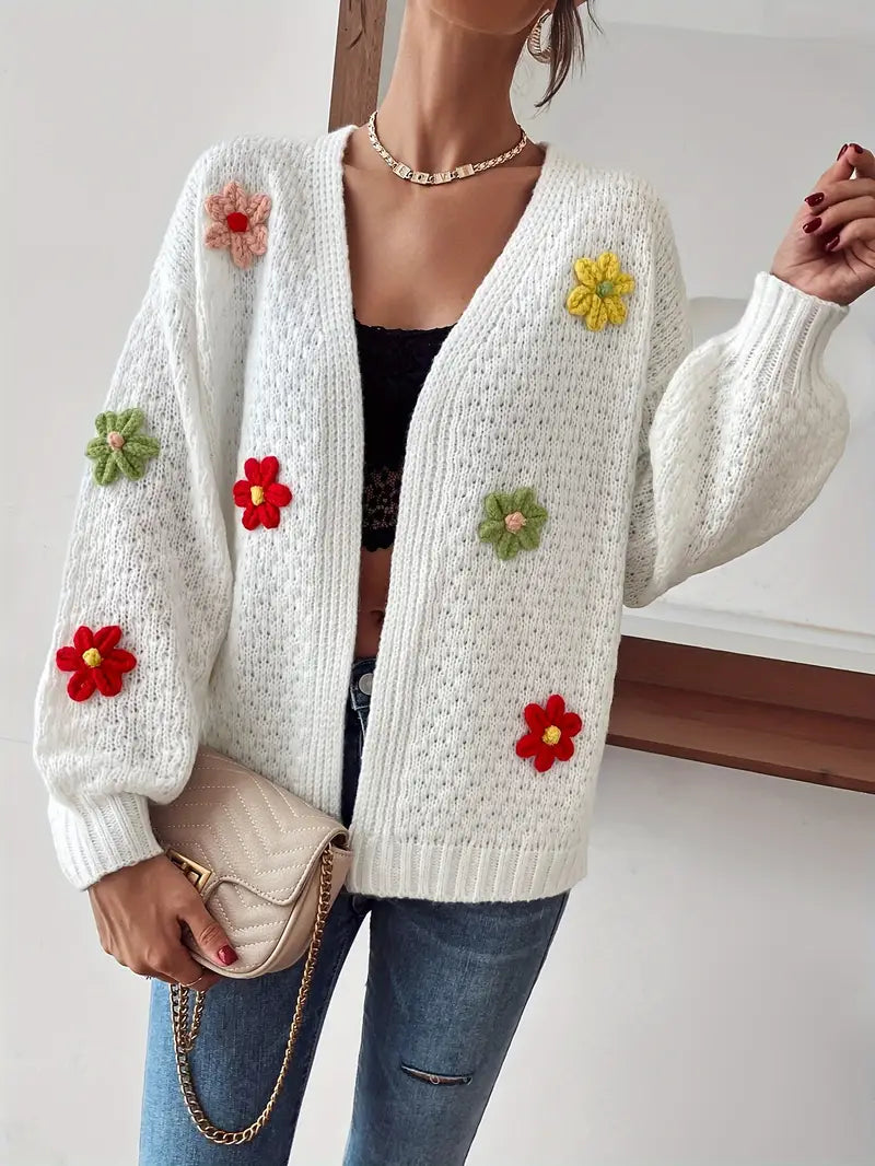Voocci women's cardigan featuring a floral pattern with colorful embellishments for stylish layering