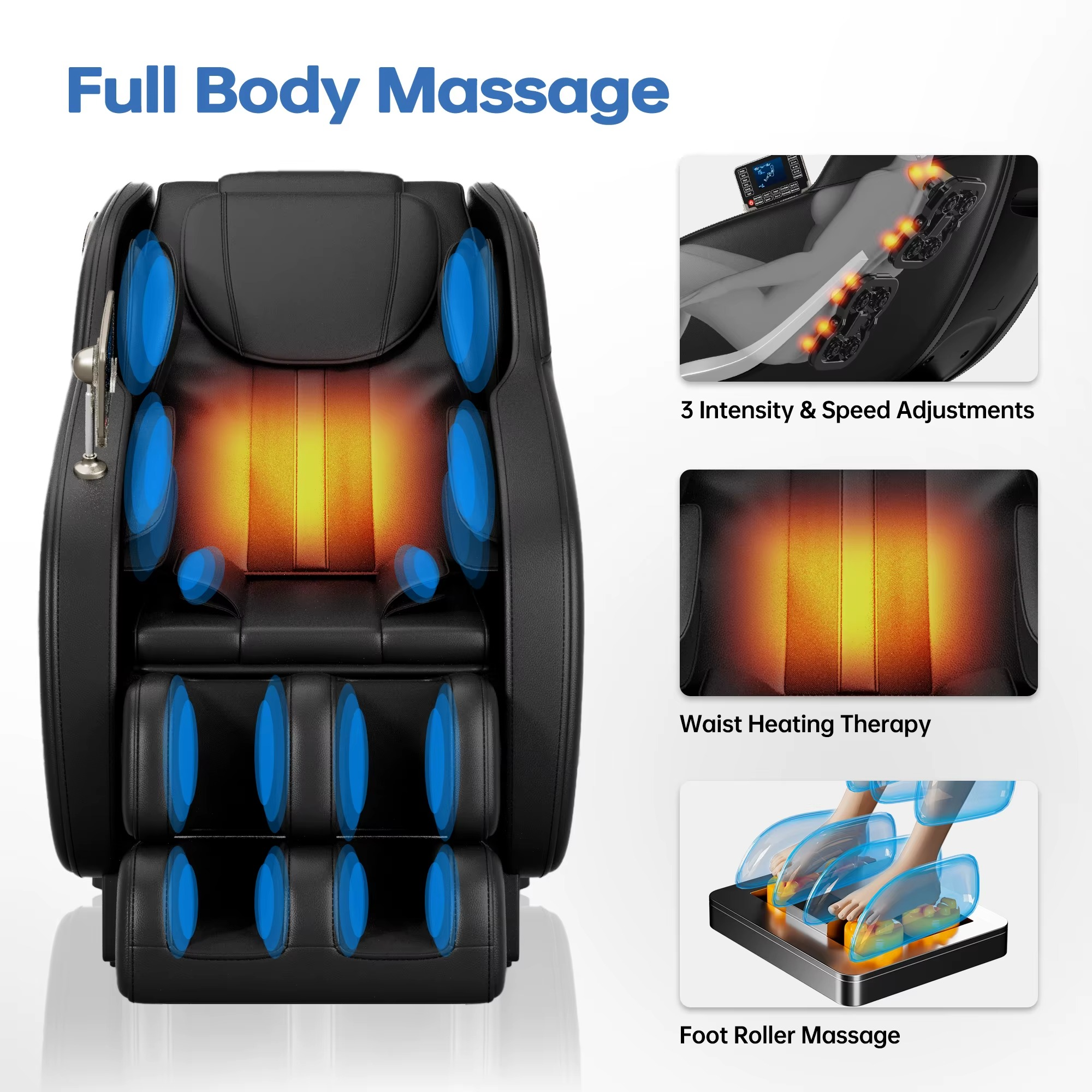 Magazaw full body massage chair with heat featuring adjustable intensity and waist heating therapy