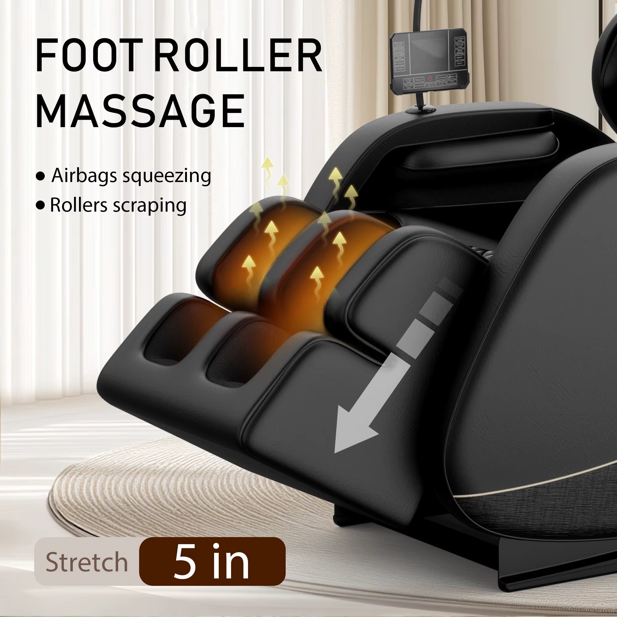 Magazaw™ full body massage chair with heating featuring foot roller massage and airbag technology