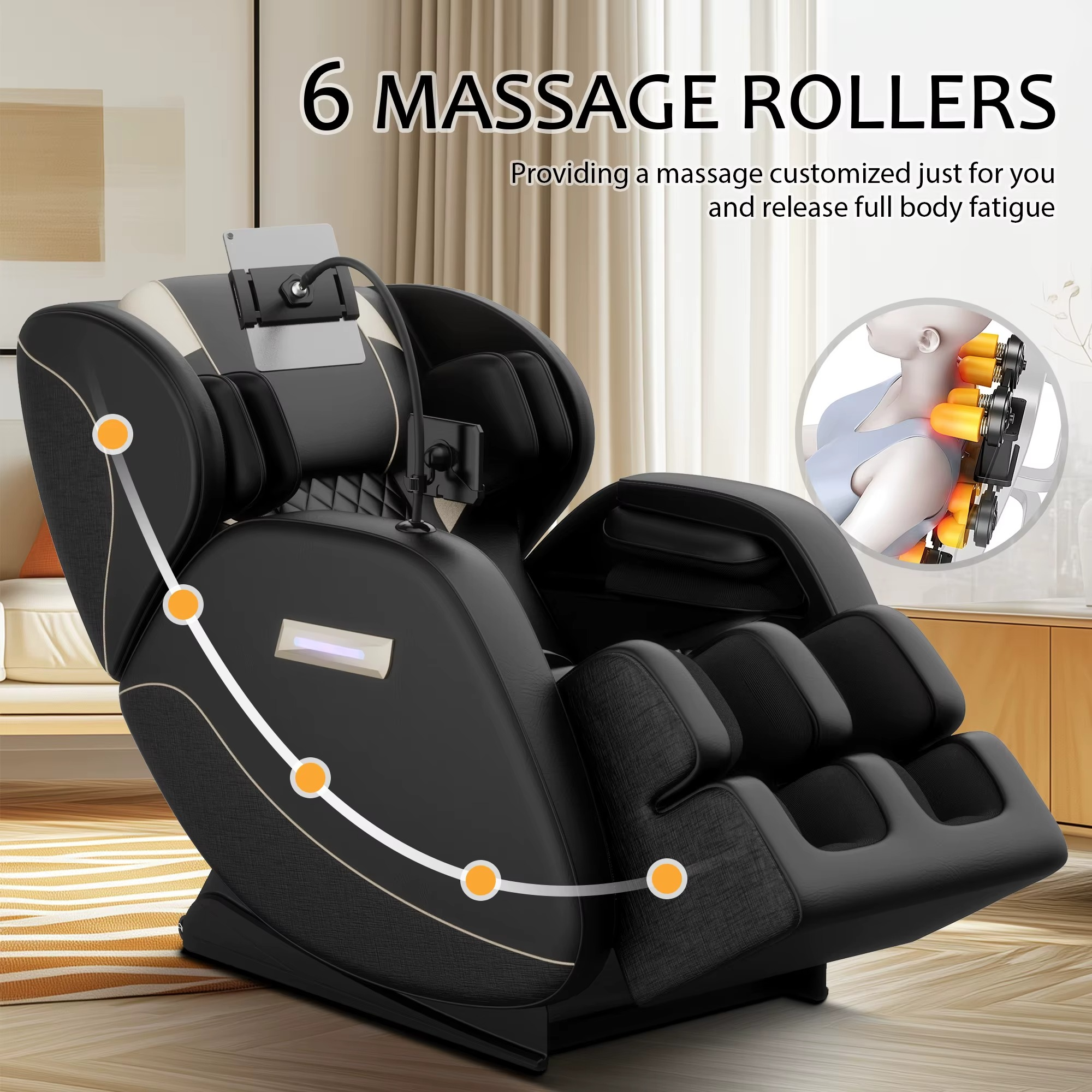 Magazaw™ full body massage chair with heating featuring 6 massage rollers for customized relaxation