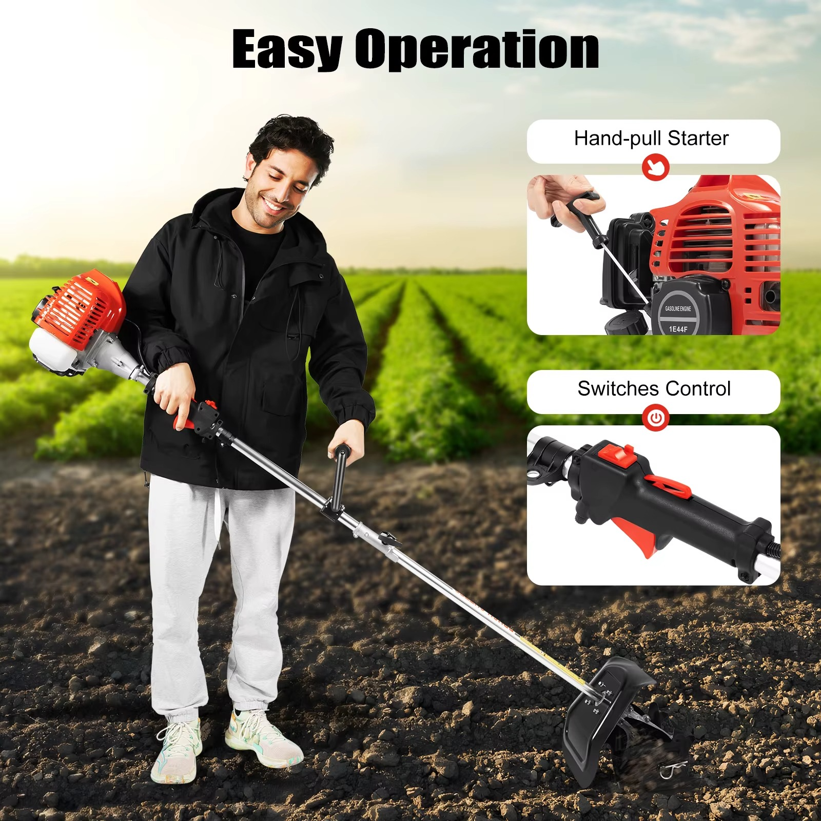 Magazaw gas-powered garden tiller featuring easy operation and hand-pull starter for efficient tilling
