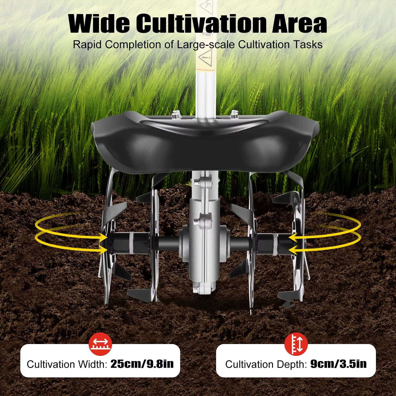 Magazaw gas-powered garden tiller with wide cultivation area for efficient large-scale gardening tasks