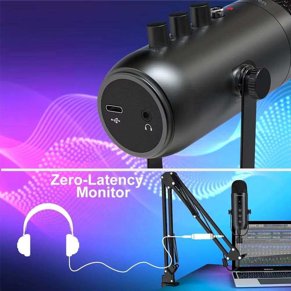 Magazaw streaming studio microphone with USB connection and zero-latency monitor for clear audio recording