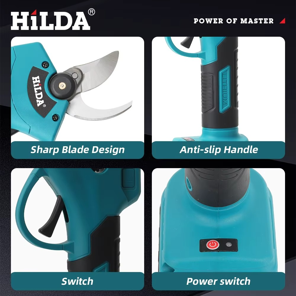 HILDA cordless garden pruner with sharp blade design and anti-slip handle for easy trimming