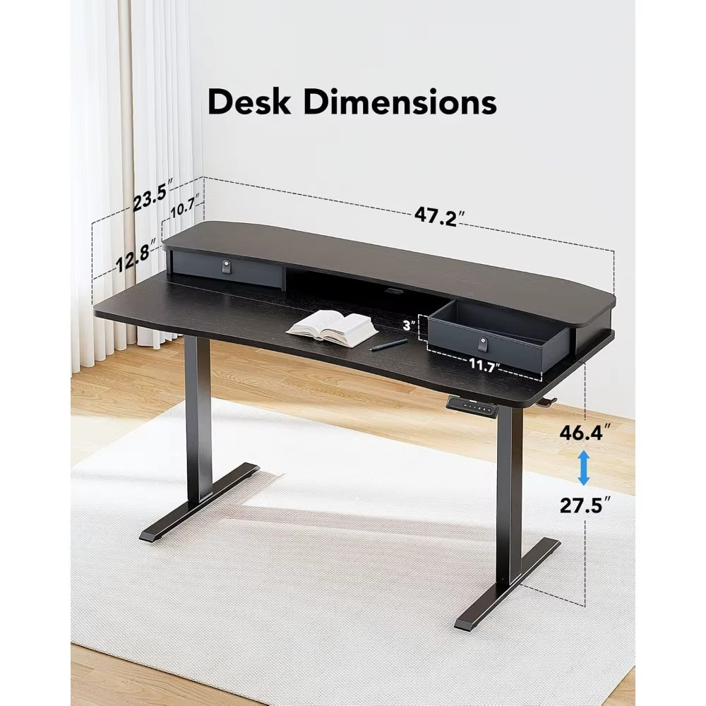 Magazaw adjustable standing desk with drawers, featuring a sleek design and measuring 47.2 x 23.8 inches