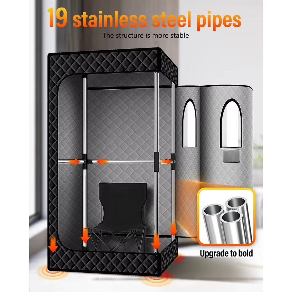 Magazaw infrared sauna box featuring 19 stainless steel pipes for enhanced stability and support
