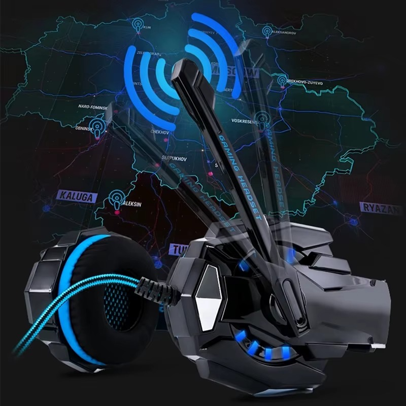 Magazaw G9000 gaming headphones with adjustable mic and LED lights for immersive gameplay