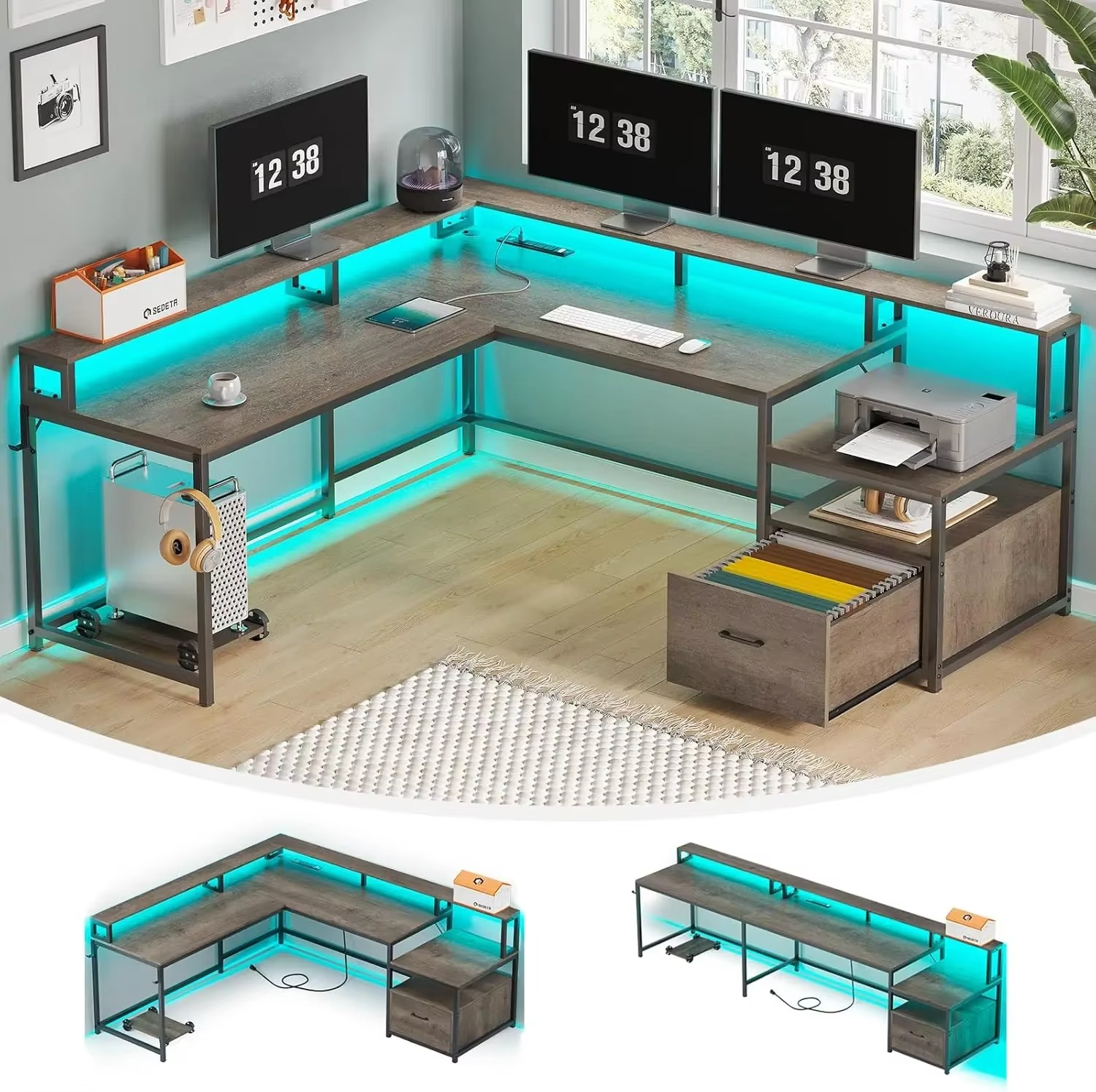 Magazaw L-shaped office desk with LED lights featuring a modern design and spacious workspace