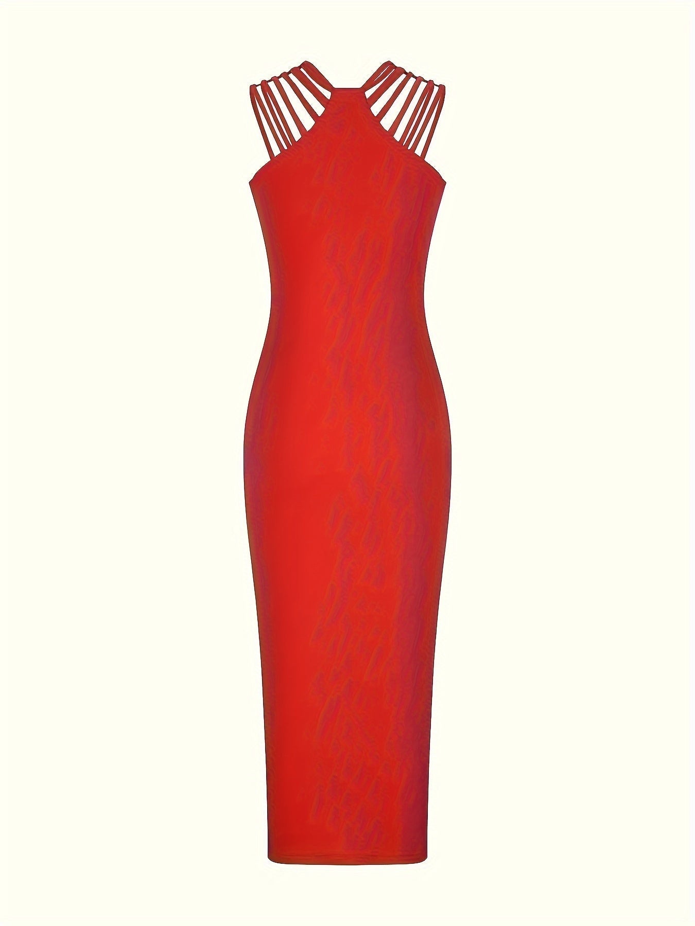 Voocci™ Red Luxury Evening Dress with Stylish Strappy Back Design for Formal Events