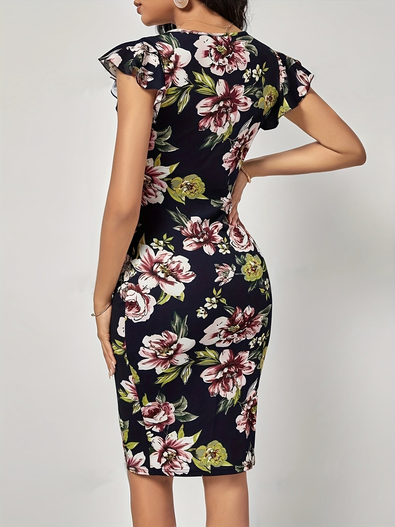 Voocci™ luxury floral print dress featuring elegant floral patterns and a fitted silhouette