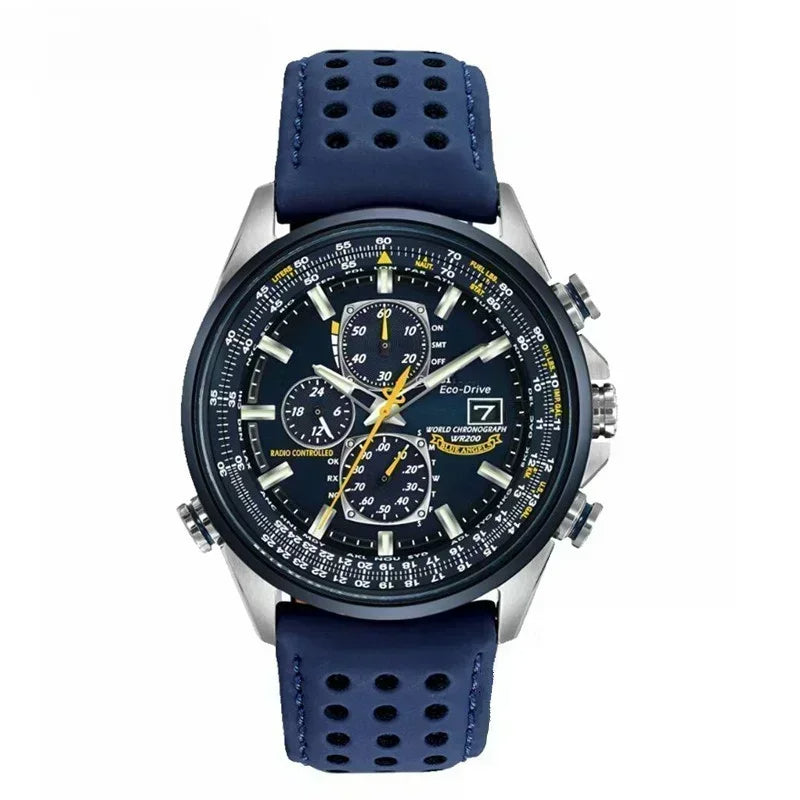 Voocci luxury men's quartz watch 2024, stylish black dial with chronograph and blue strap