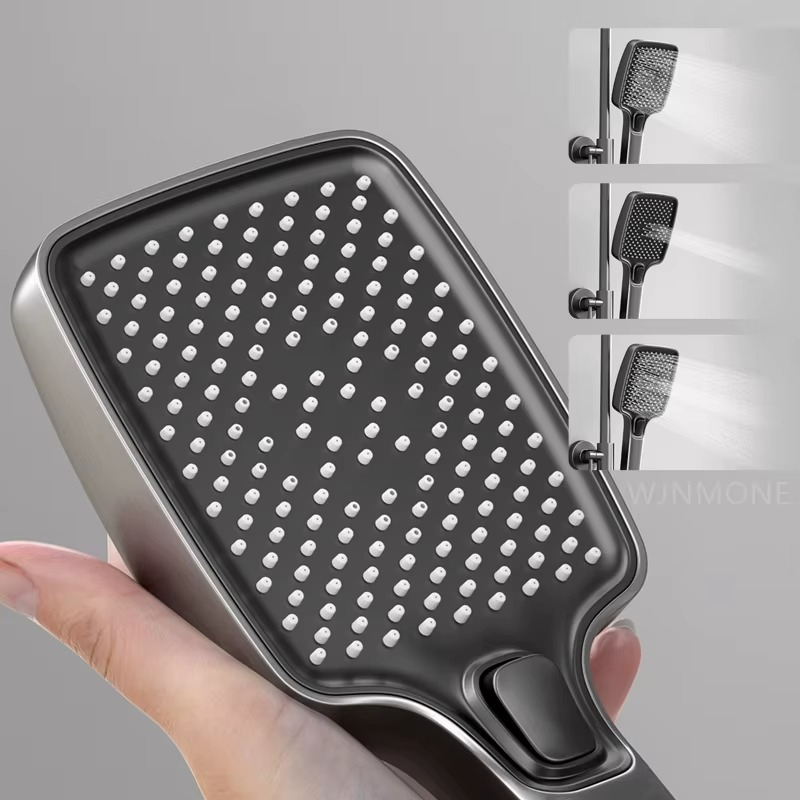 Magazaw luxury shower system with lights, featuring a sleek handheld shower head with advanced spray settings.