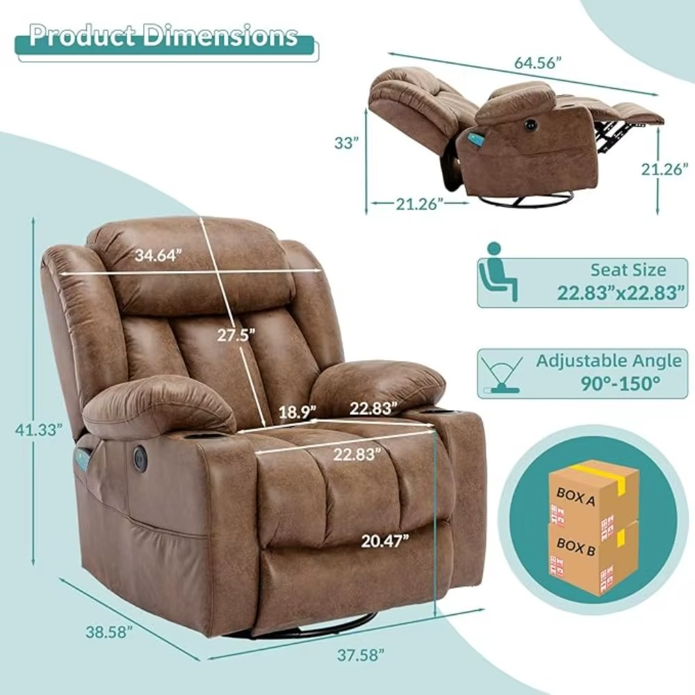 Magazaw massage swivel rocker recliner with adjustable angle and plush cushioning for ultimate relaxation