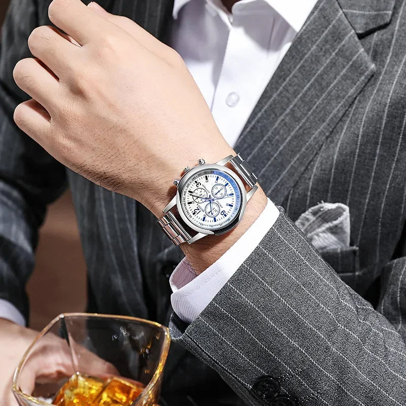 Voocci™ stainless steel quartz watch displayed on a wrist, perfect for formal occasions