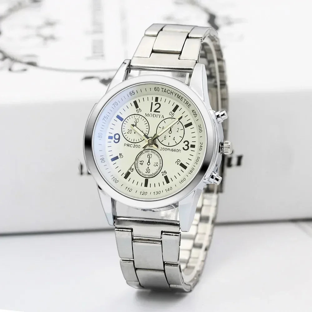 Voocci™ stainless steel quartz watch with a classic design and multiple dials for accurate timekeeping