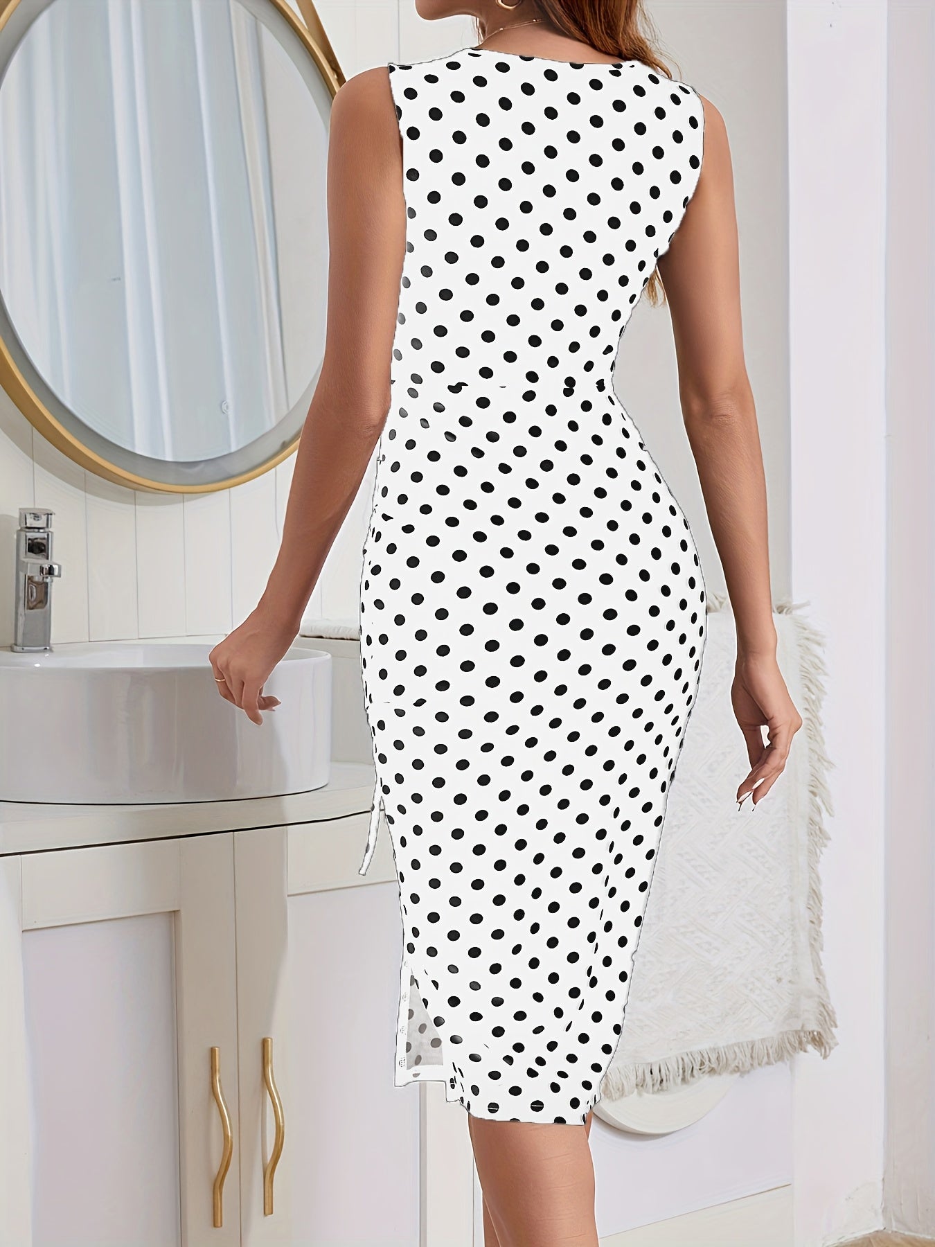 Voocci polka dot drawstring dress with a fitted silhouette and elegant design for stylish occasions