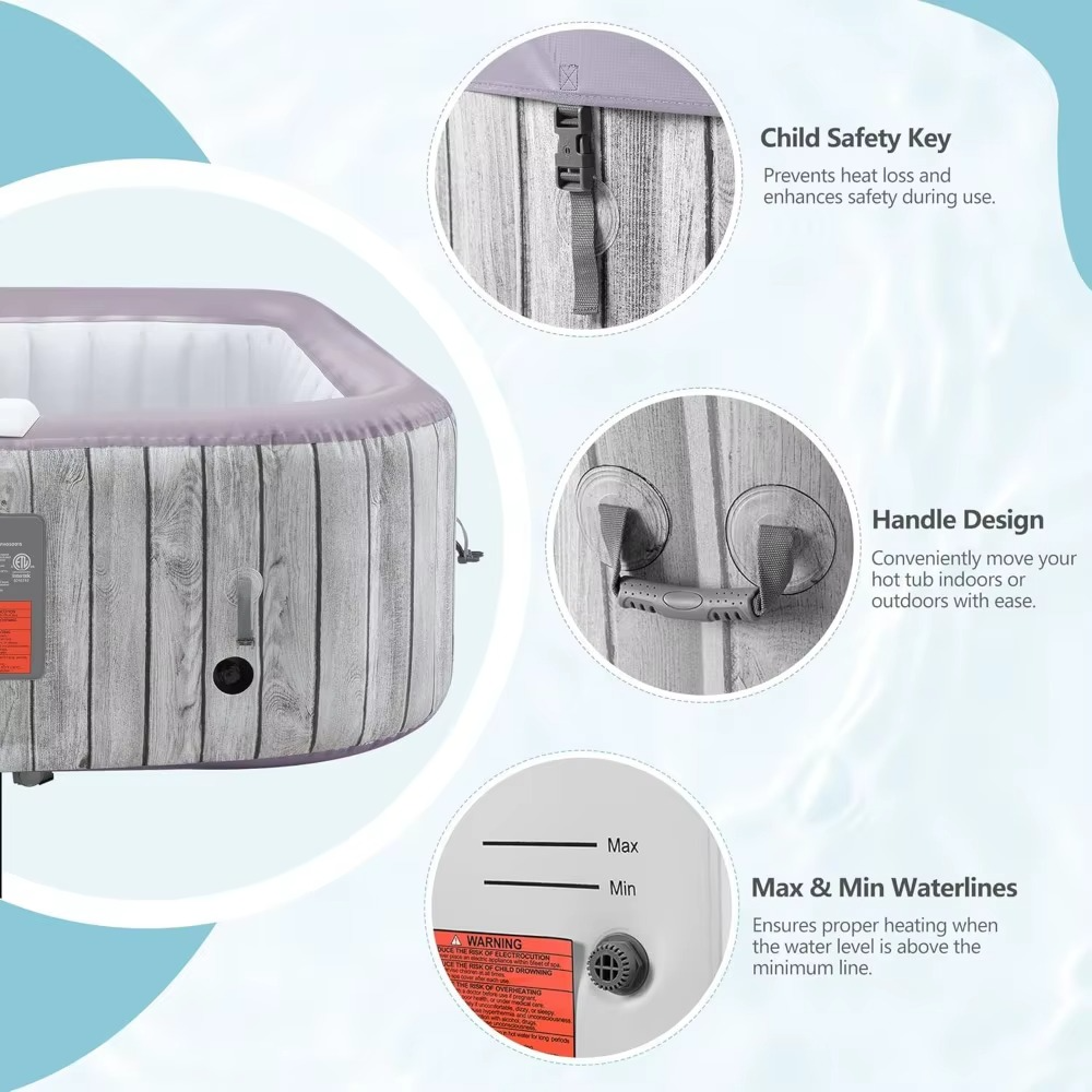 Magazaw™ portable inflatable hot tub with child safety key and convenient handle design