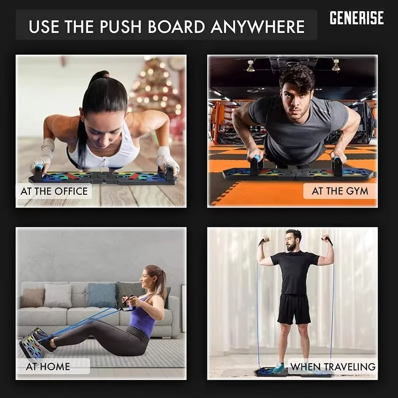 Versatile portable push up board for use at home, office, gym, and while traveling