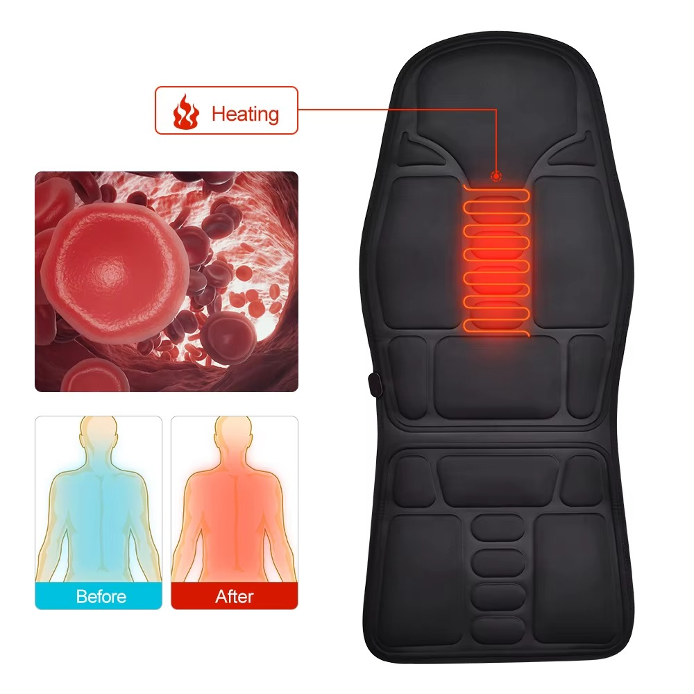 Magazaw portable vibrating massage chair pad with heating feature for enhanced relaxation and blood circulation