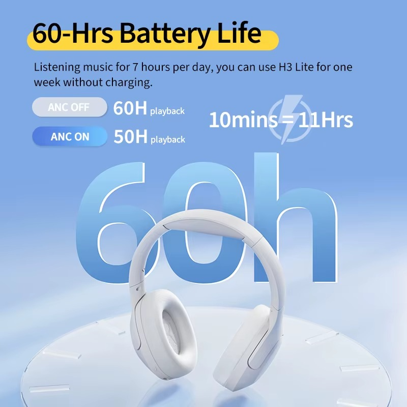 QCY H3 Lite Bluetooth headphones with 60 hours battery life for uninterrupted listening