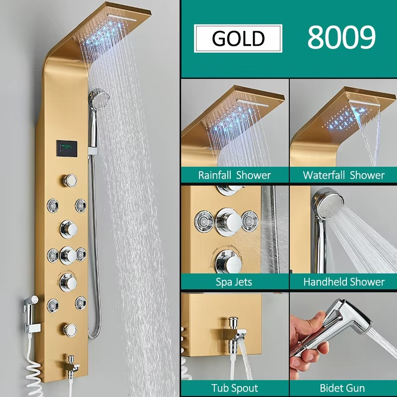 Magazaw rainfall massage shower system with waterfall feature and multiple shower options for a spa-like experience