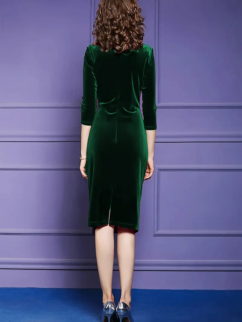 Elegant red velvet midi dress showcasing a fitted silhouette and soft fabric for a chic look