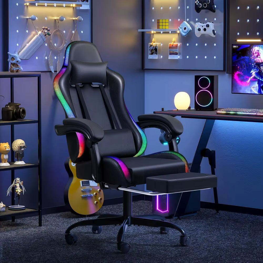 Magazaw RGB gaming chair with lights featuring ergonomic design and colorful LED accents