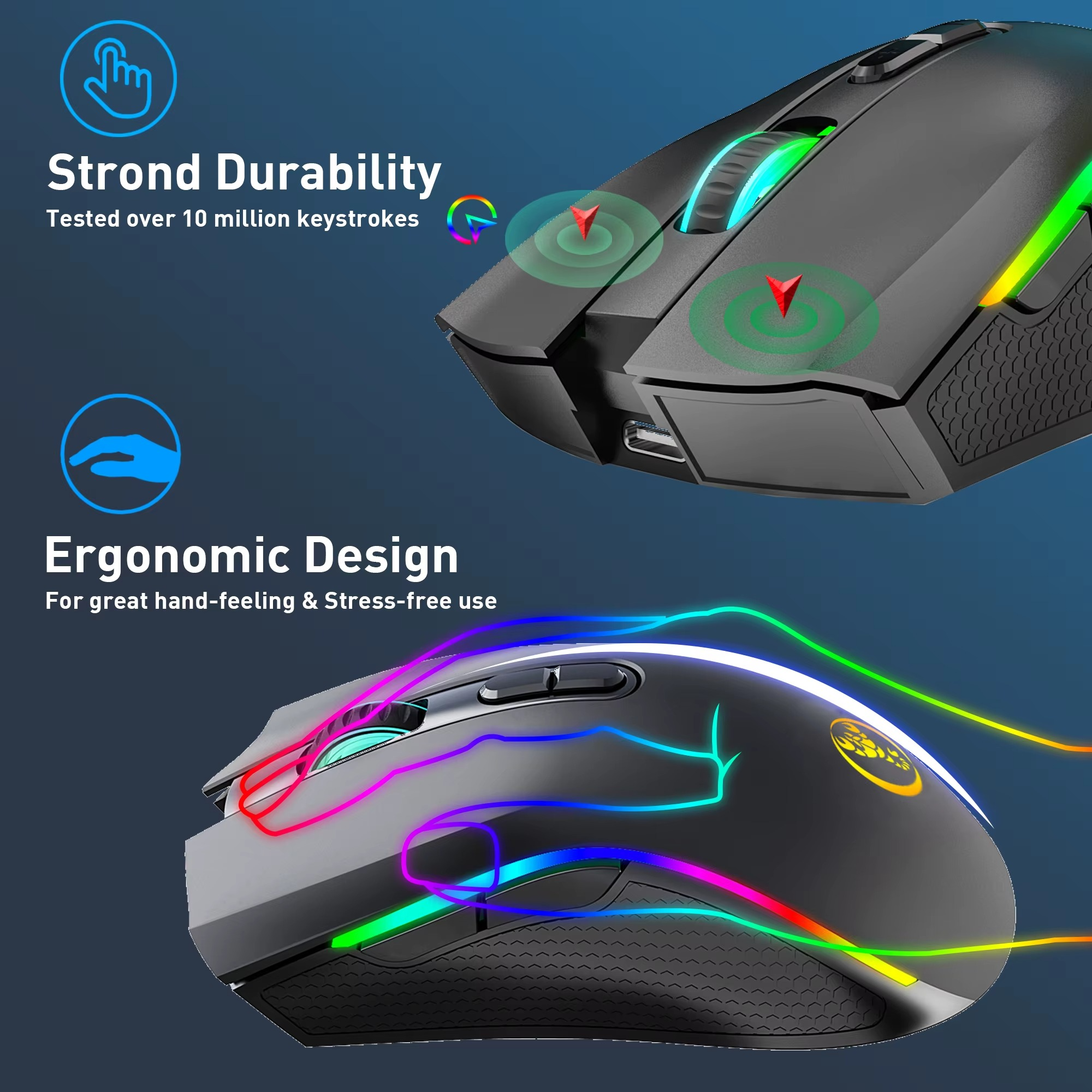 Magazaw™ Rechargeable RGB gaming mouse featuring strong durability and ergonomic design for comfort