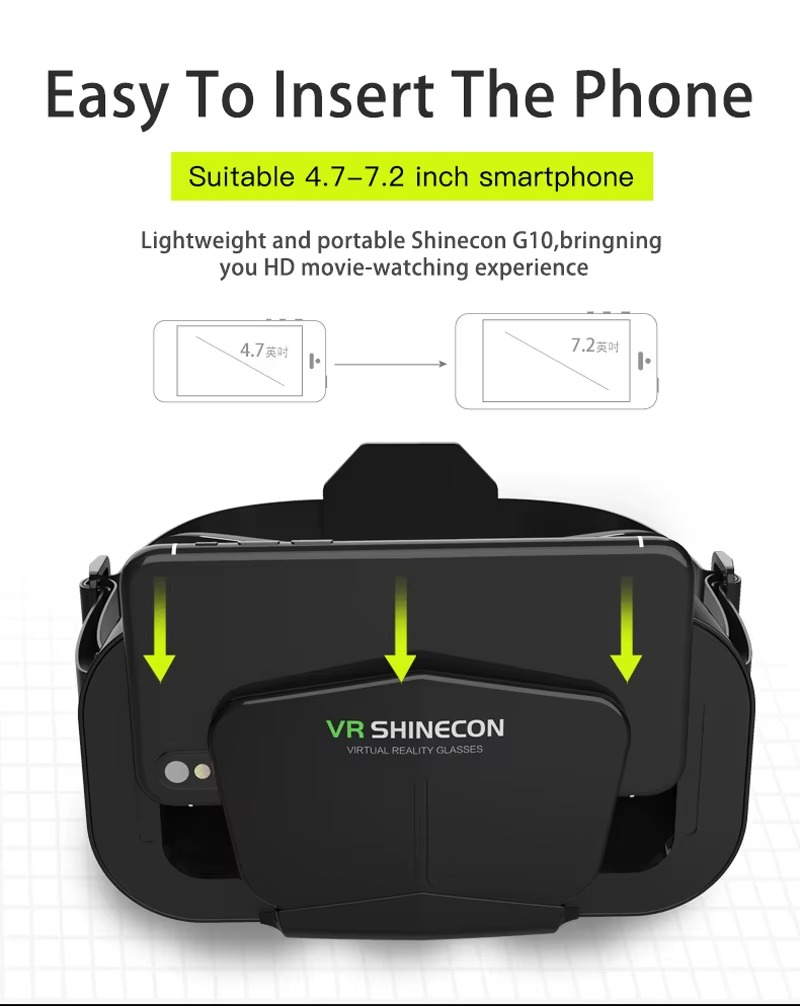 Shinecon VR headset for smartphones, designed for 4.7 to 7.2 inch smartphones, for an HD movie-watching experience