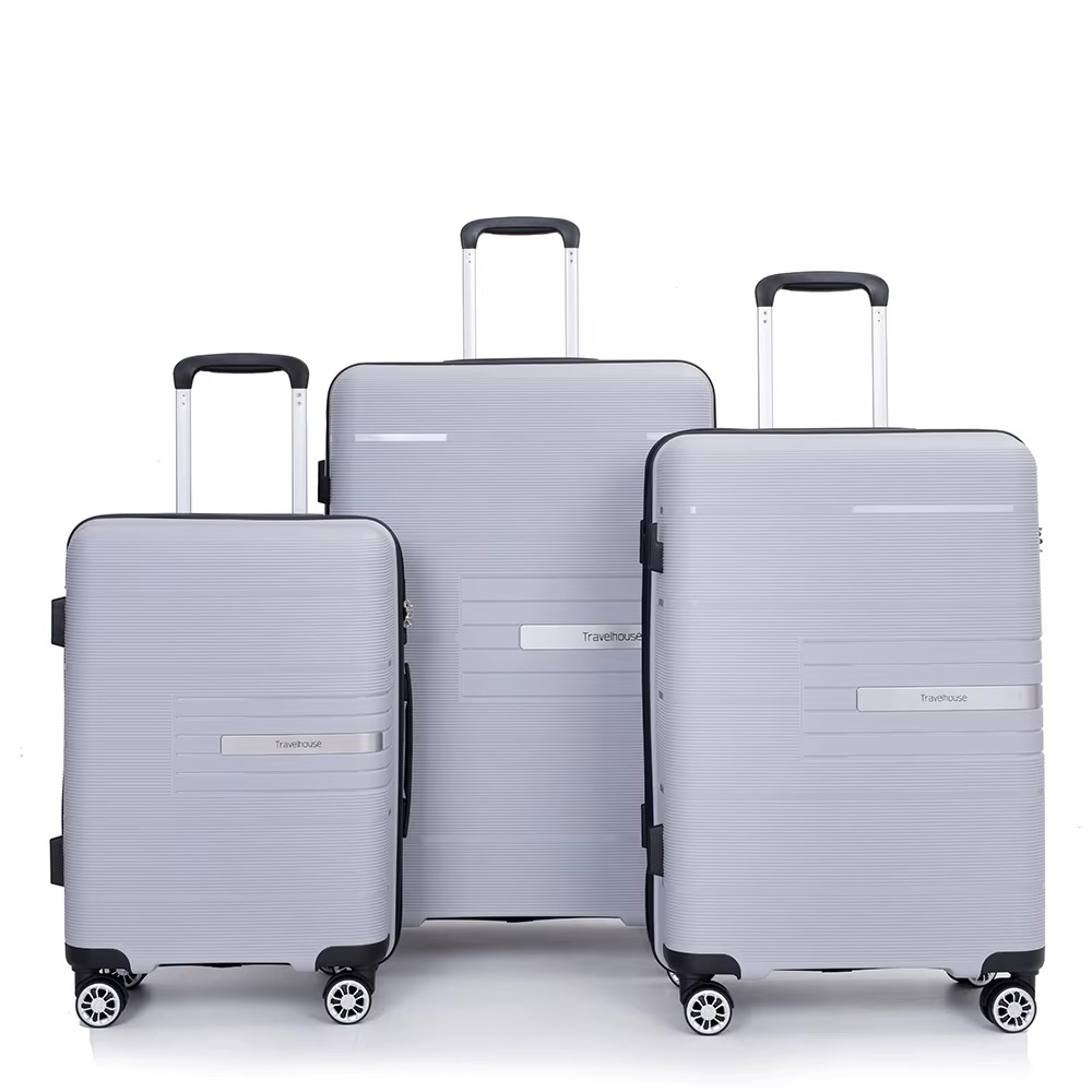Magazaw lightweight luggage set in silver, featuring three sizes with smooth-rolling wheels and retractable handles